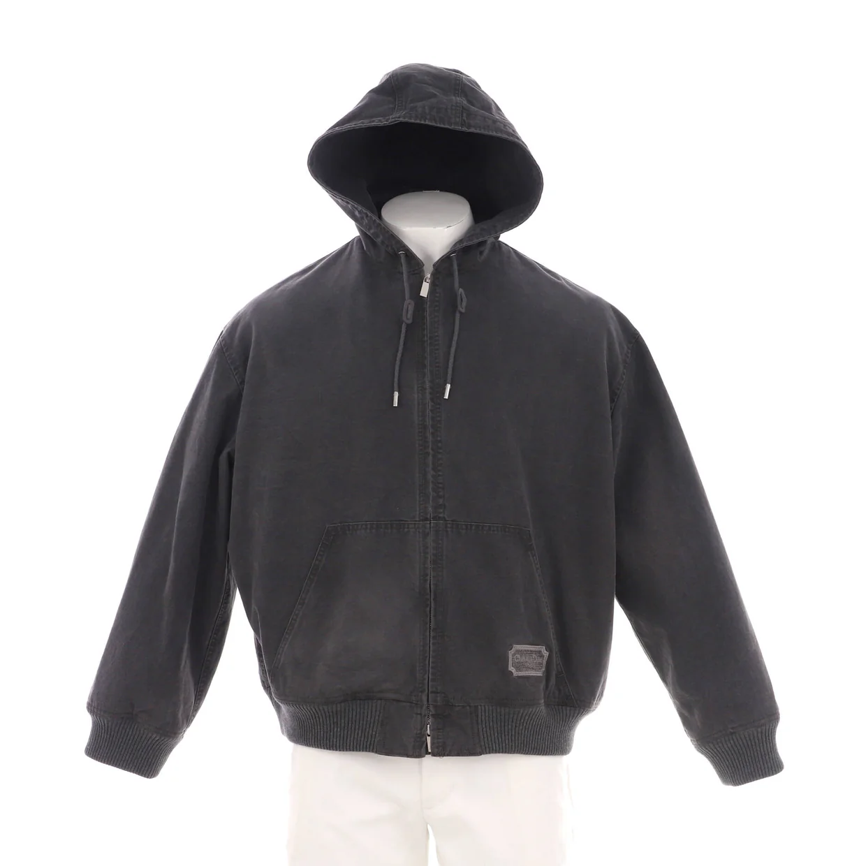 Men's Logo Patch Hooded Zip Jacket Washed Denim - Deep Luxury
