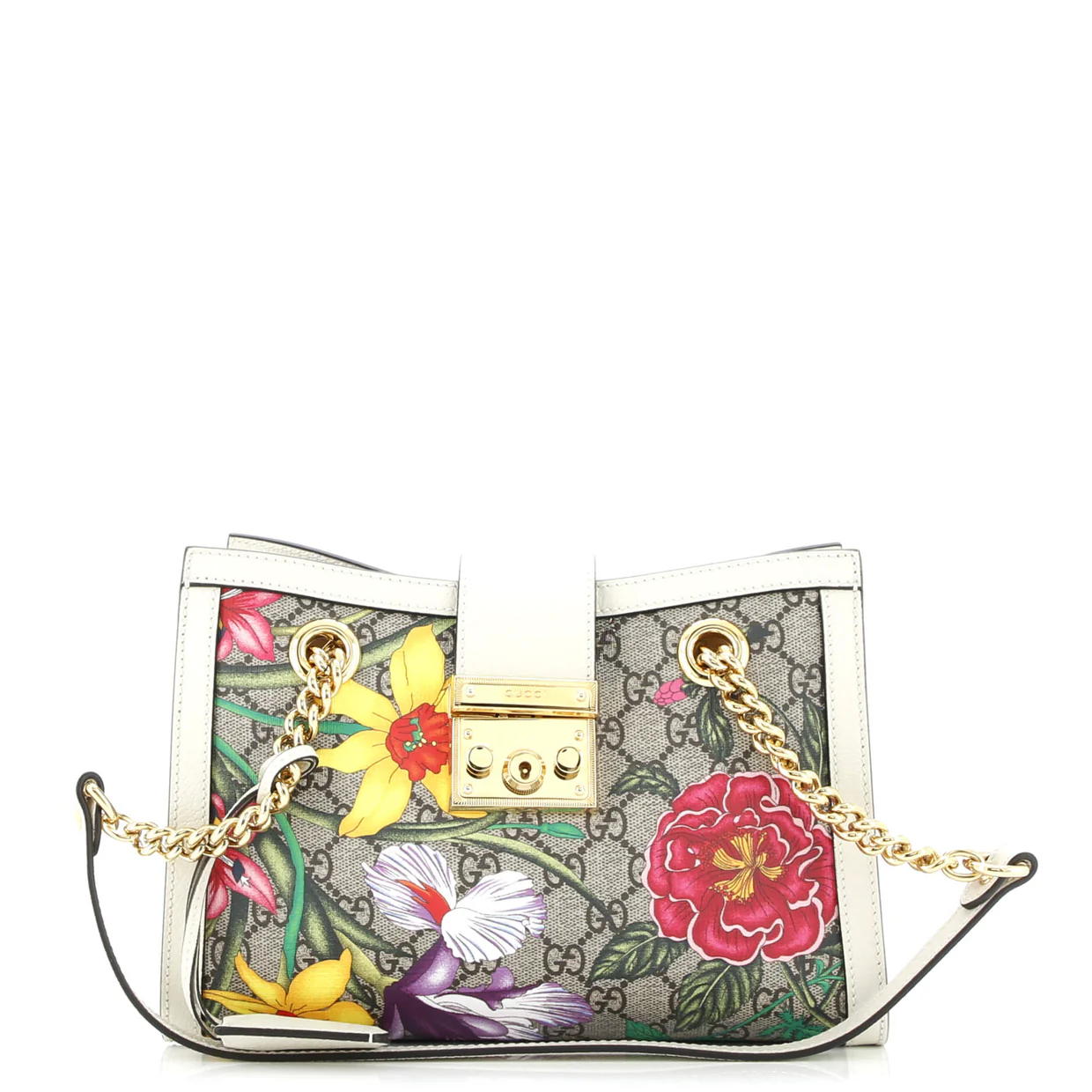 Padlock Chain Tote Flora GG Coated Canvas Small - Deep Luxury