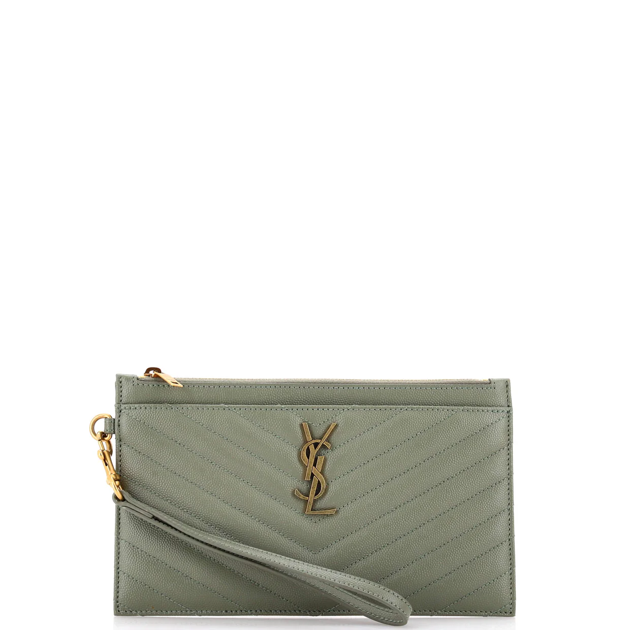 Classic Monogram Zip Bill Pouch Matelasse Chevron Leather Large - Deep Luxury