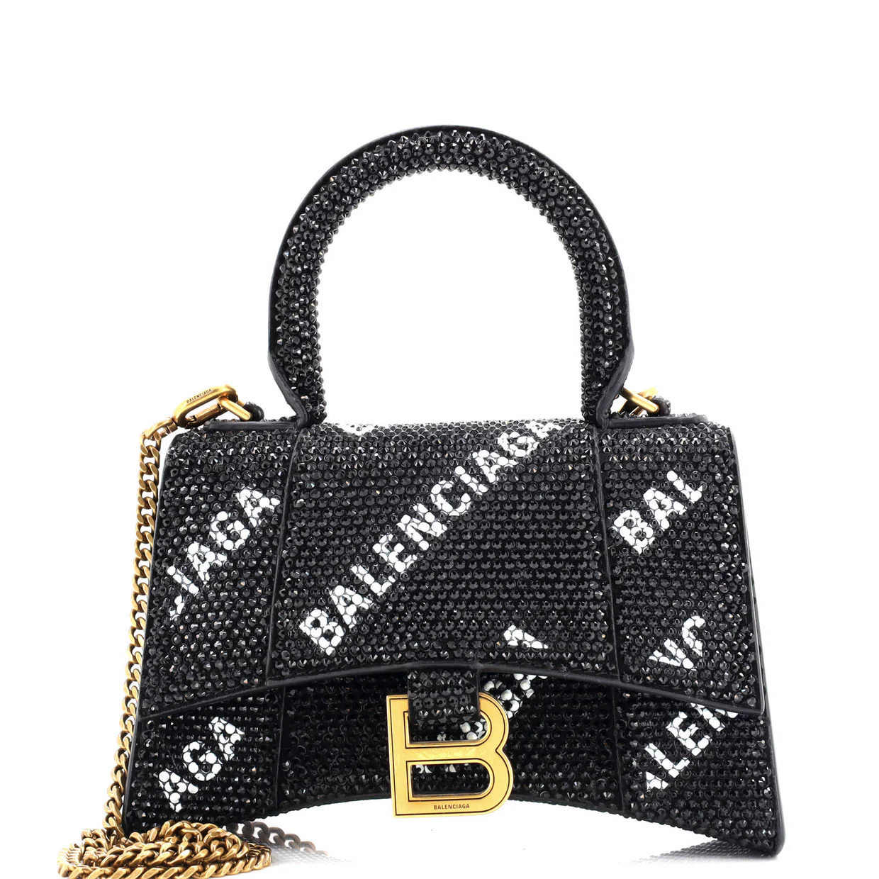 Hourglass Top Handle Bag Suede and Allover Logo Crystals XS - Deep Luxury