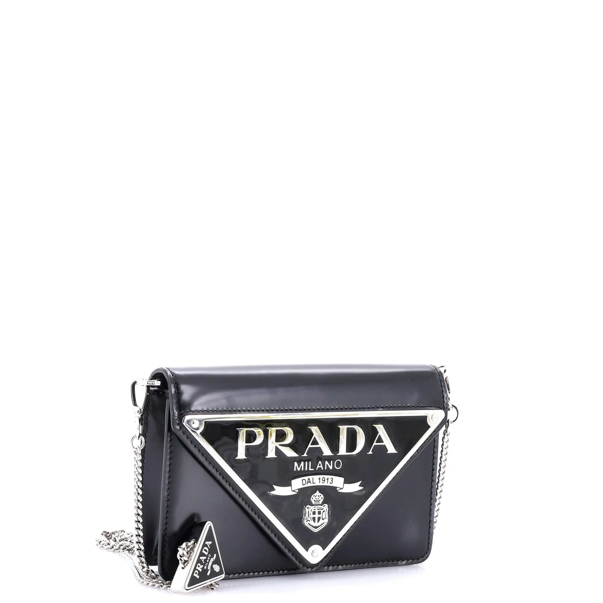 Maxi Triangle Logo Chain Flap Bag Brushed Leather Small - Deep Luxury