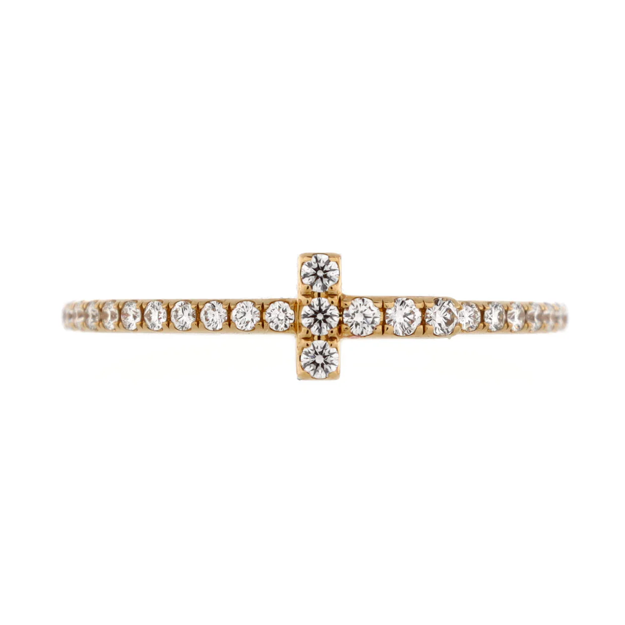 T Wire Band Ring 18K Yellow Gold with Pave Diamonds - Deep Luxury