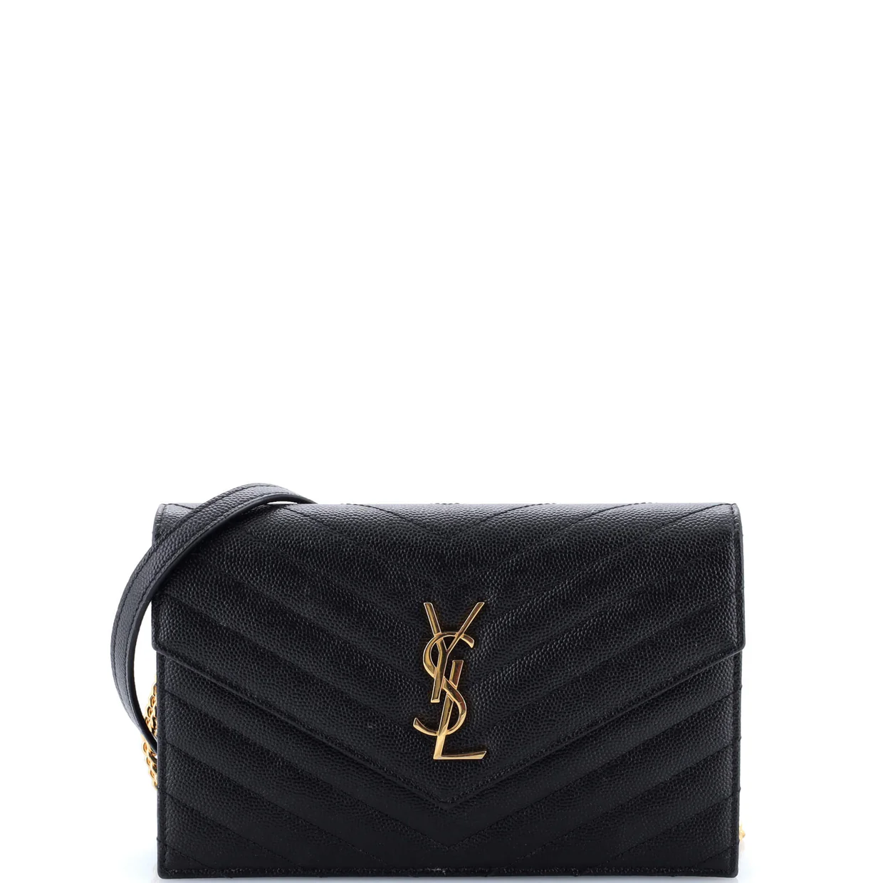 Classic Monogram Wallet on Chain Matelasse Chevron Leather Small - Deep Luxury