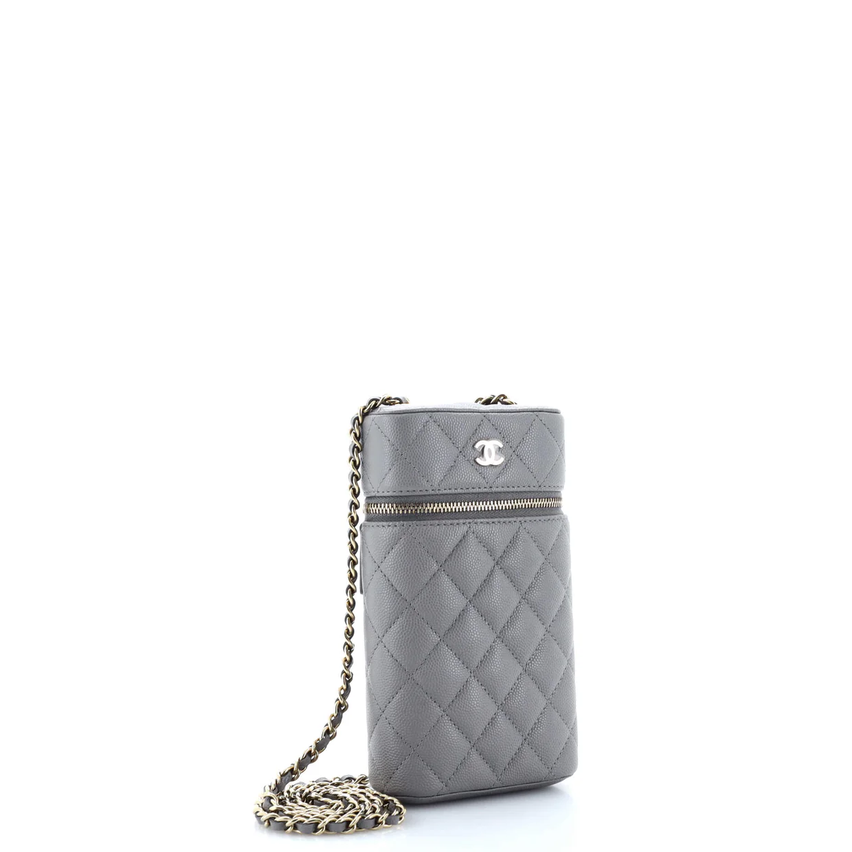 Classic Vanity Phone Holder with Chain Quilted Caviar - Deep Luxury