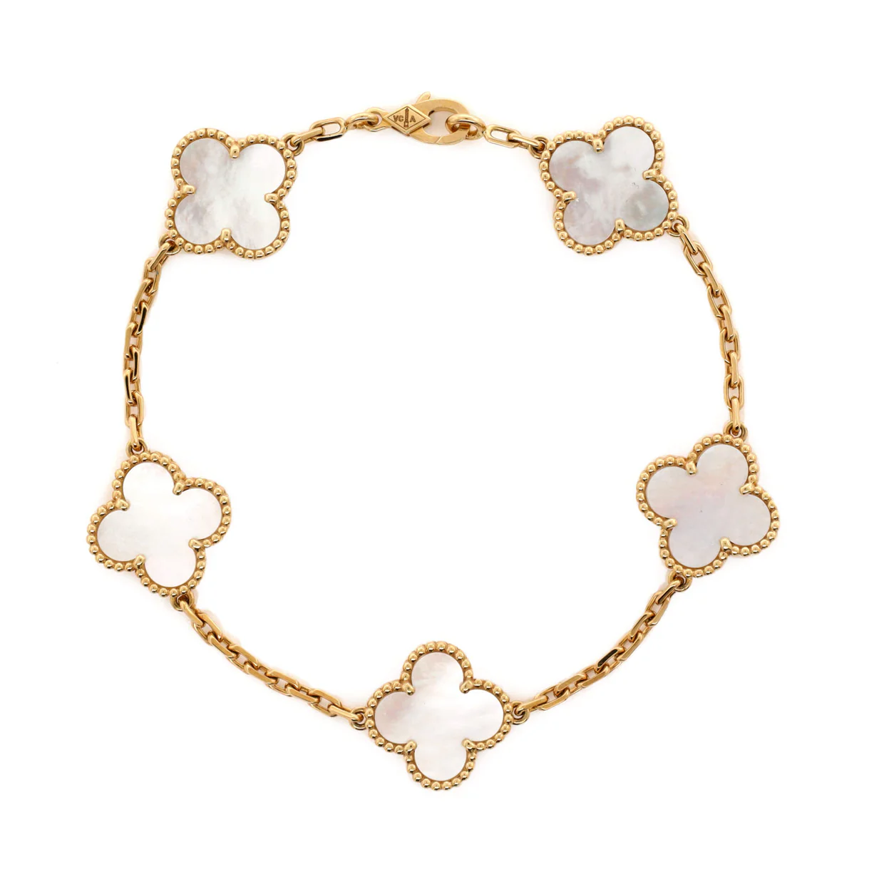 Vintage Alhambra 5 Motifs Bracelet 18K Yellow Gold and Mother of Pearl - Deep Luxury