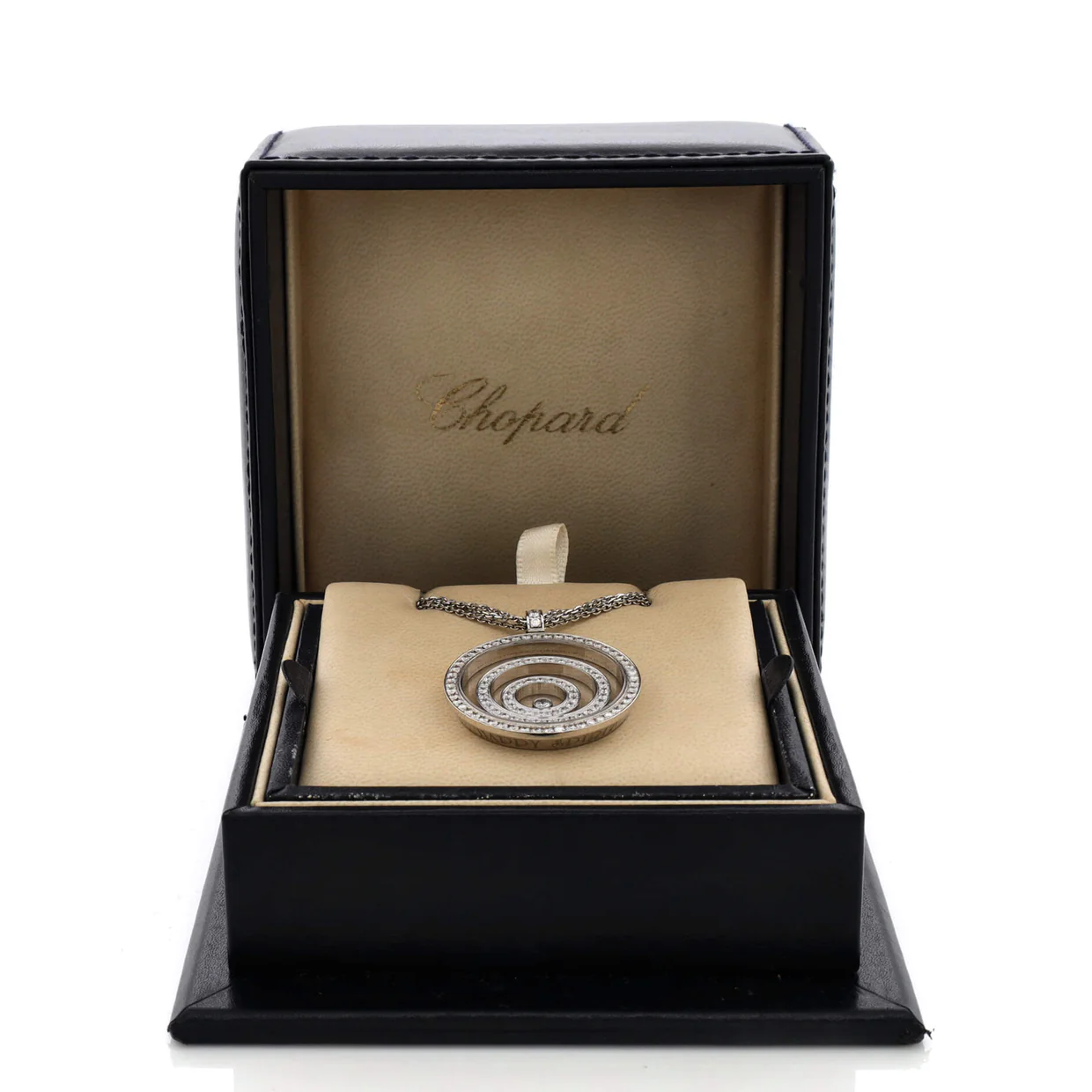 Happy Spirit Pendant Necklace 18K White Gold with Diamonds and 1 Floating Diamond Medium - Deep Luxury