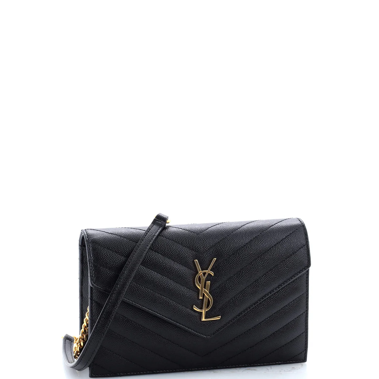 Classic Monogram Wallet on Chain Matelasse Chevron Leather Small - Deep Luxury