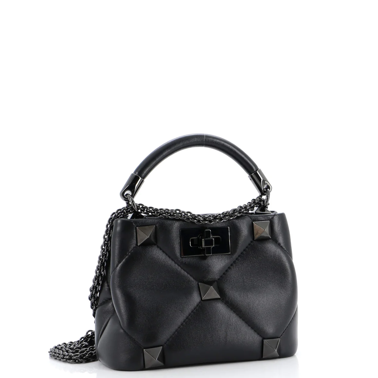 Roman Stud Top Handle Bag Quilted Leather Mini - Deep Luxury
