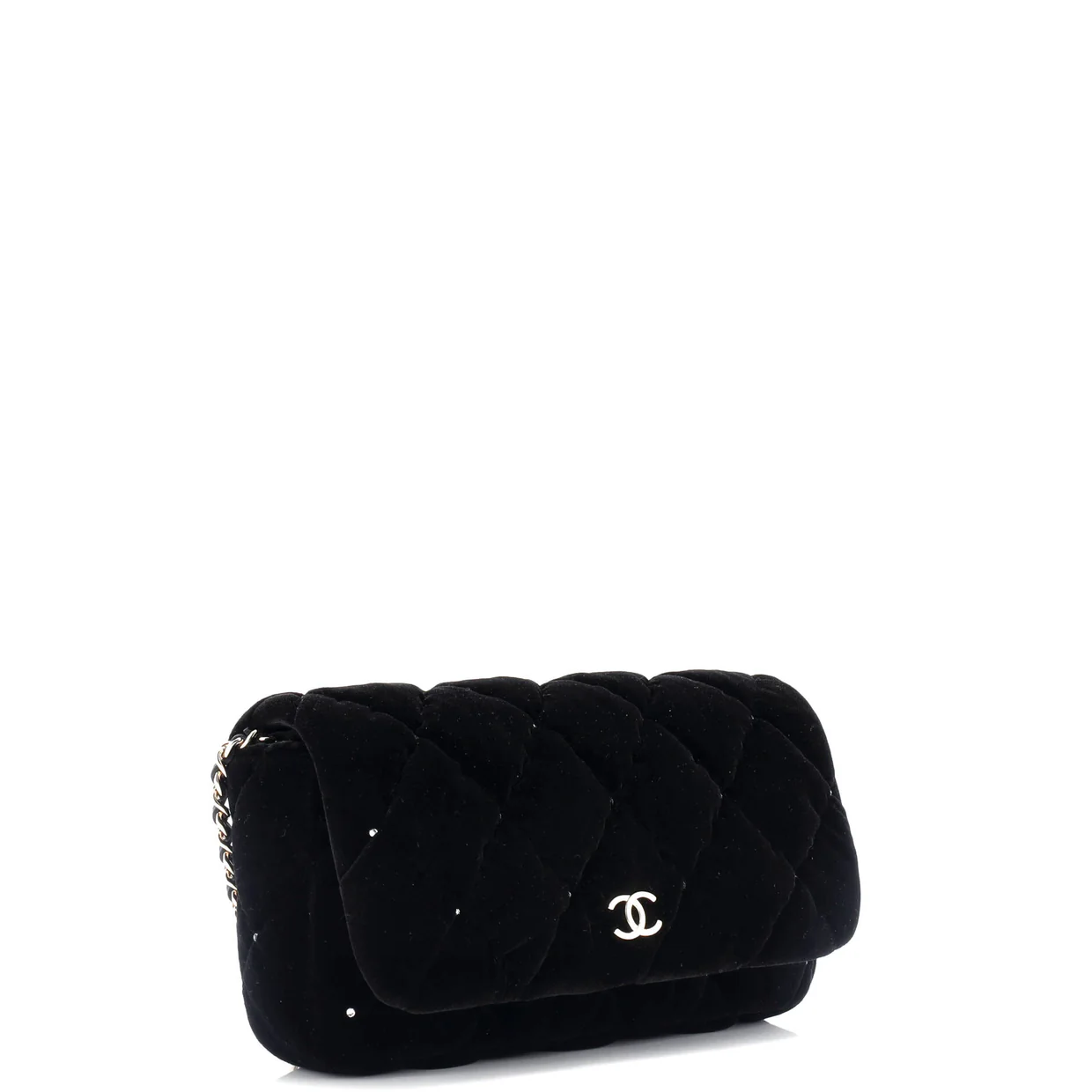 CC Chain Clutch Quilted Velvet with Crystals - Deep Luxury