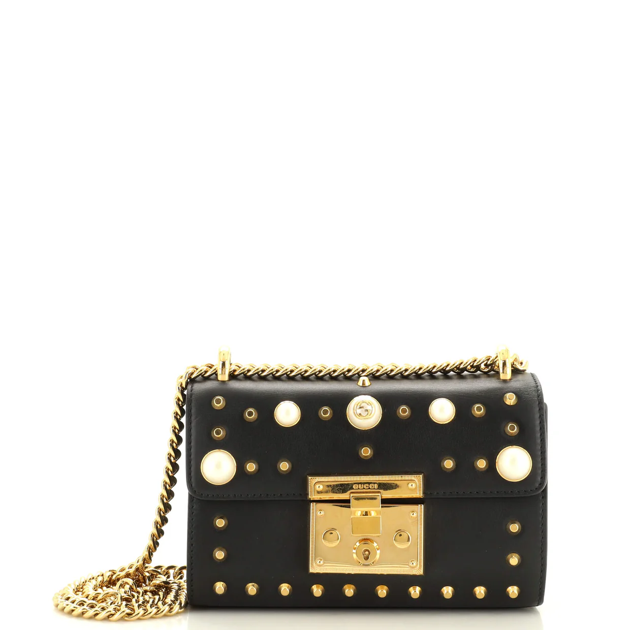 Pearly Padlock Shoulder Bag Studded Leather Small - Deep Luxury