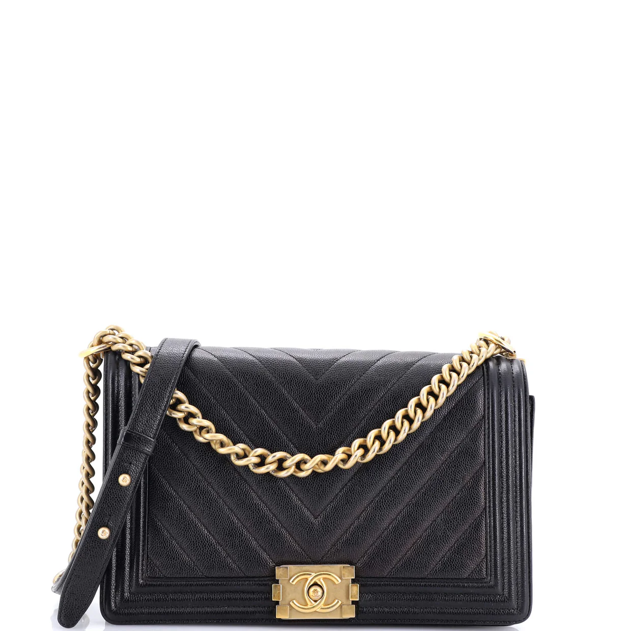 Boy Flap Bag Chevron Caviar New Medium - Deep Luxury