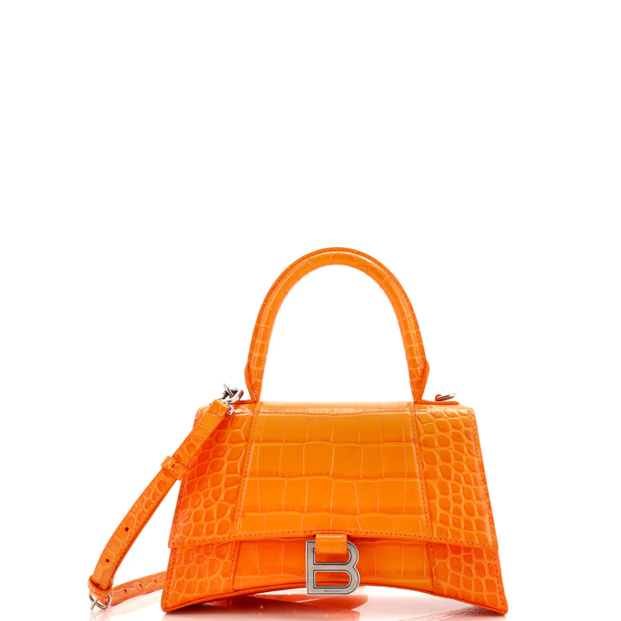 Hourglass Top Handle Bag Crocodile Embossed Leather Small - Deep Luxury