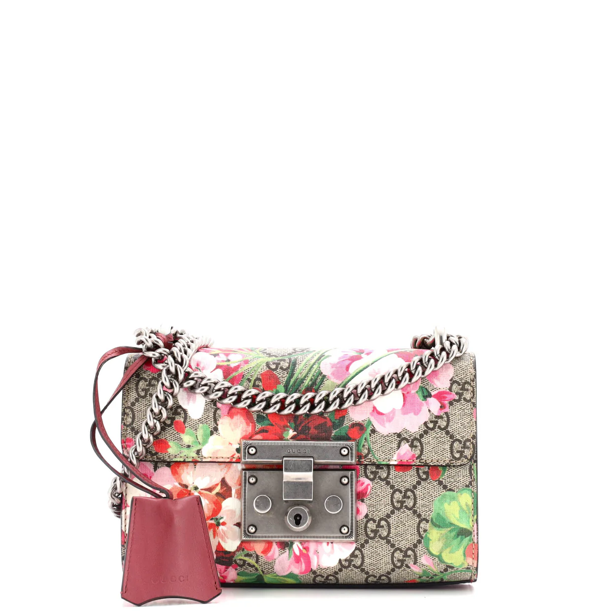 Padlock Shoulder Bag Blooms Print GG Coated Canvas Small - Deep Luxury