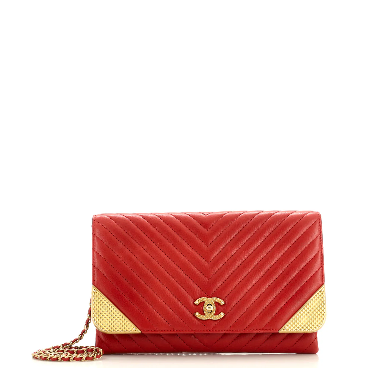 Rock The Corner Flap Clutch on Chain Chevron Calfskin - Deep Luxury