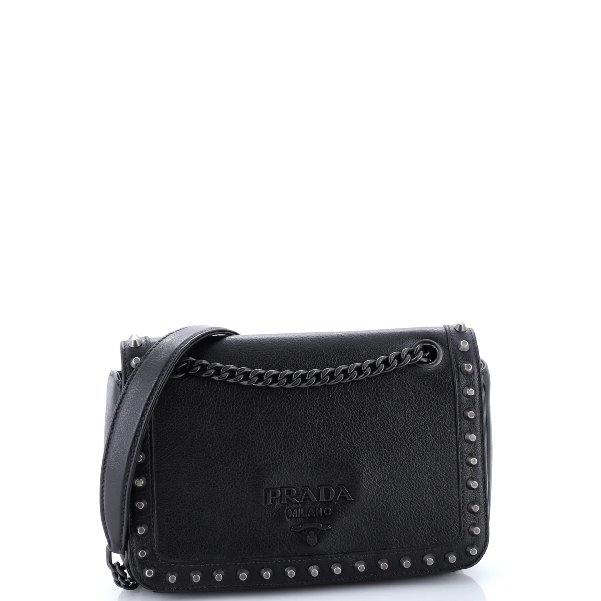 Chain Flap Bag Studded Glazed Calfskin Medium - Deep Luxury
