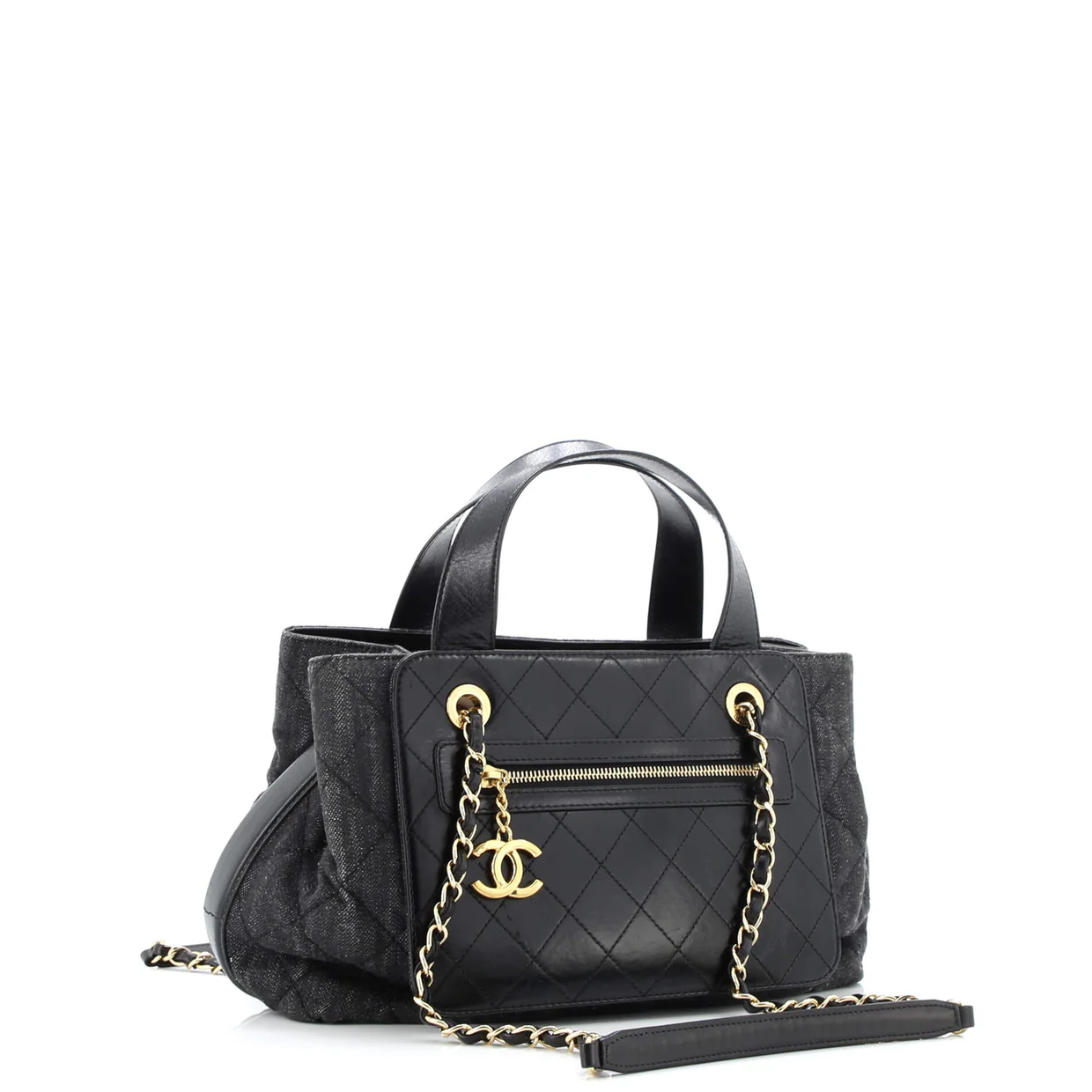 Shopping Tote Quilted Denim with Stitched Calfskin Medium - Deep Luxury