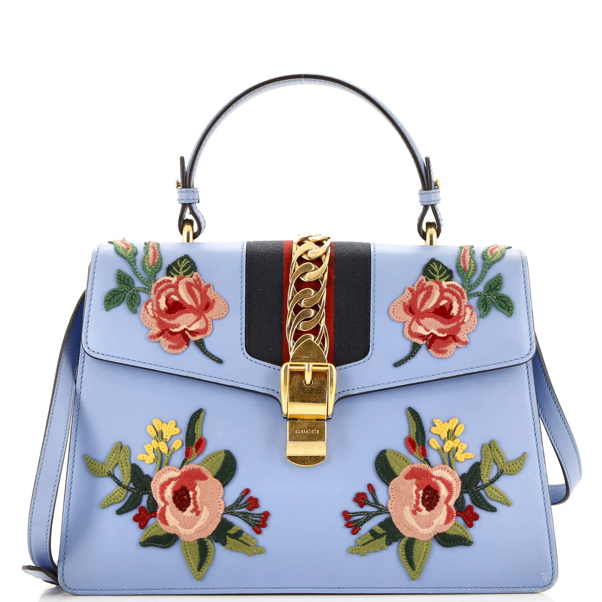 Sylvie Top Handle Bag Embroidered Leather Medium - Deep Luxury