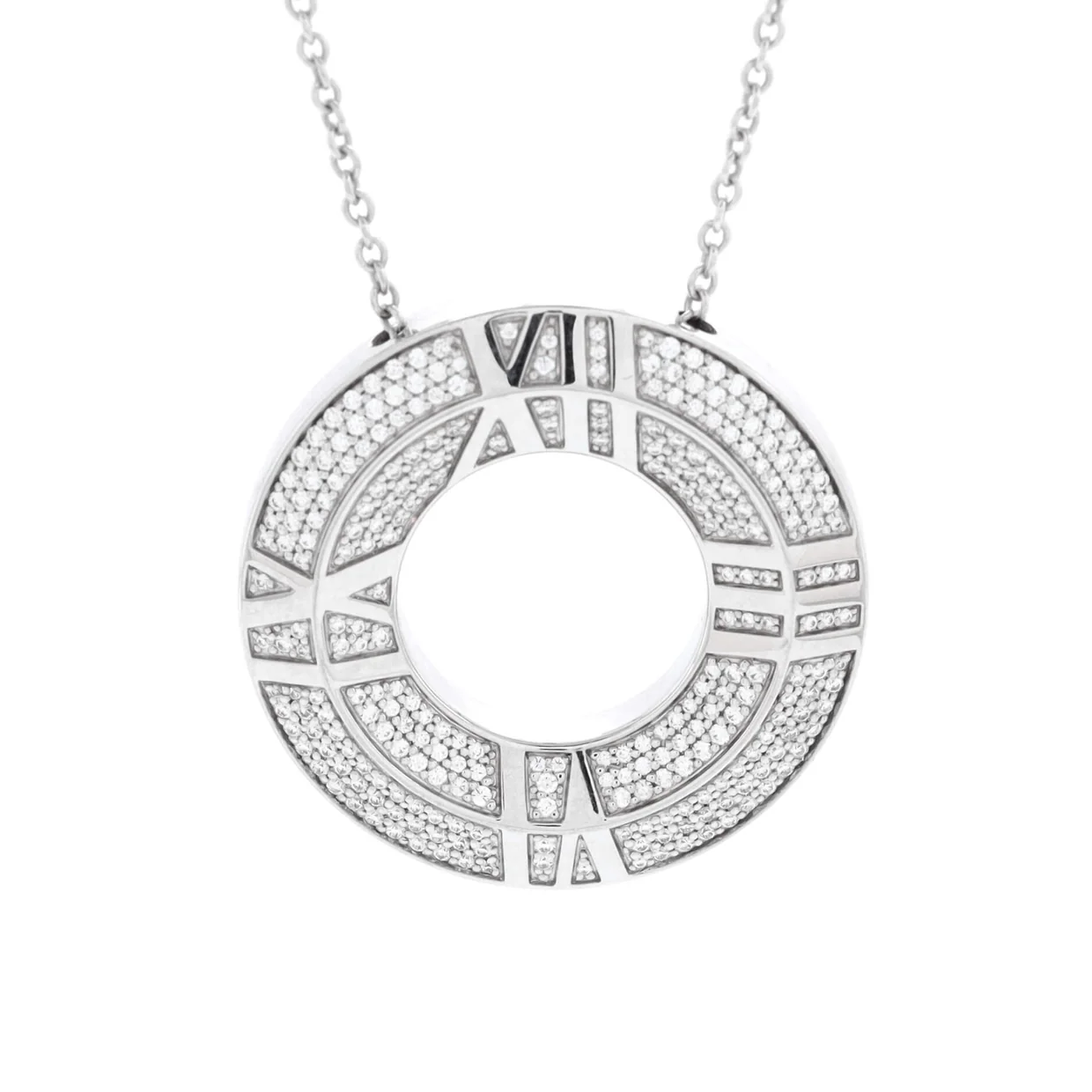 Atlas Closed X Medallion Pendant Necklace 18K White Gold with Pave Diamonds Large - Deep Luxury