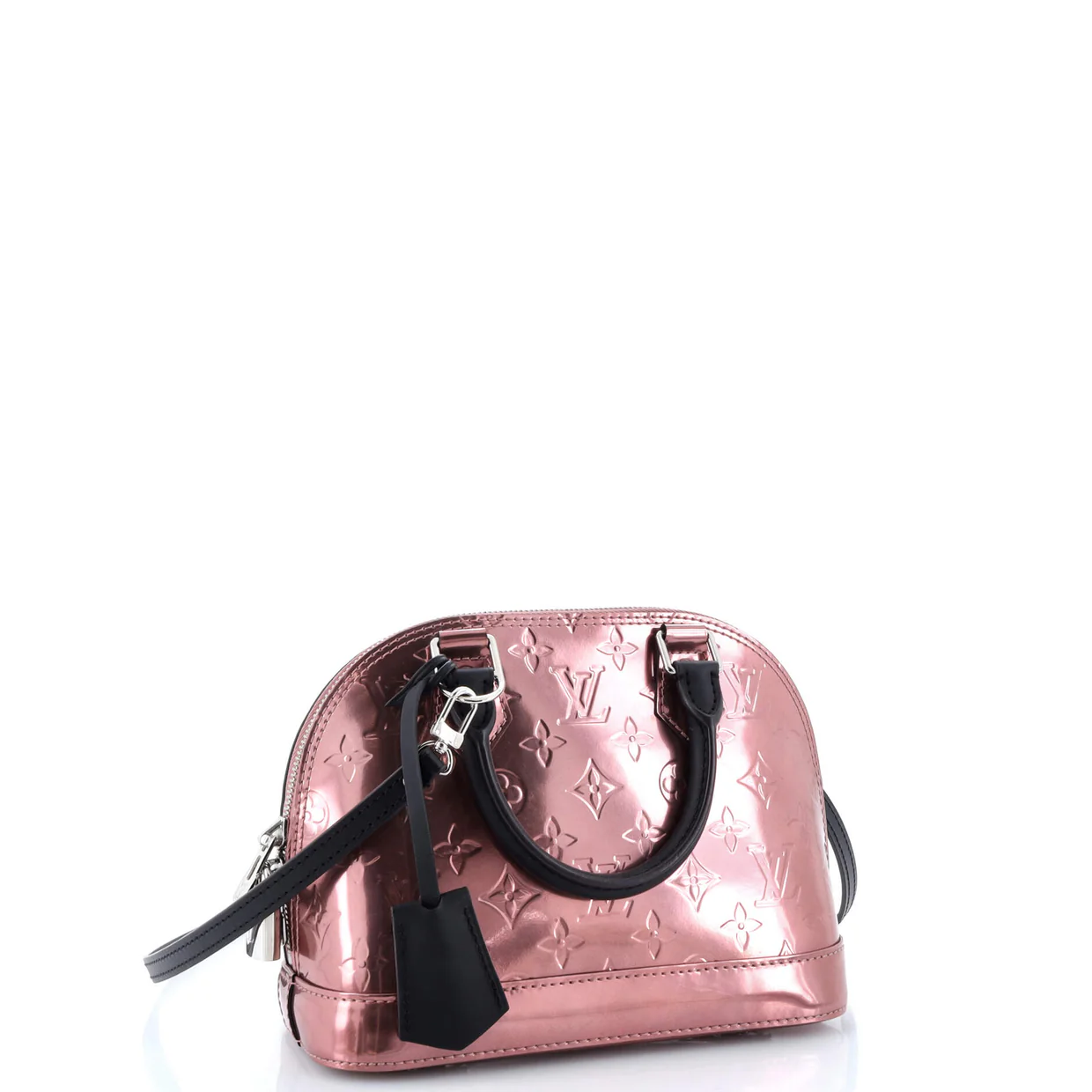 Alma Handbag Metallic Monogram Vernis with Leather BB - Deep Luxury