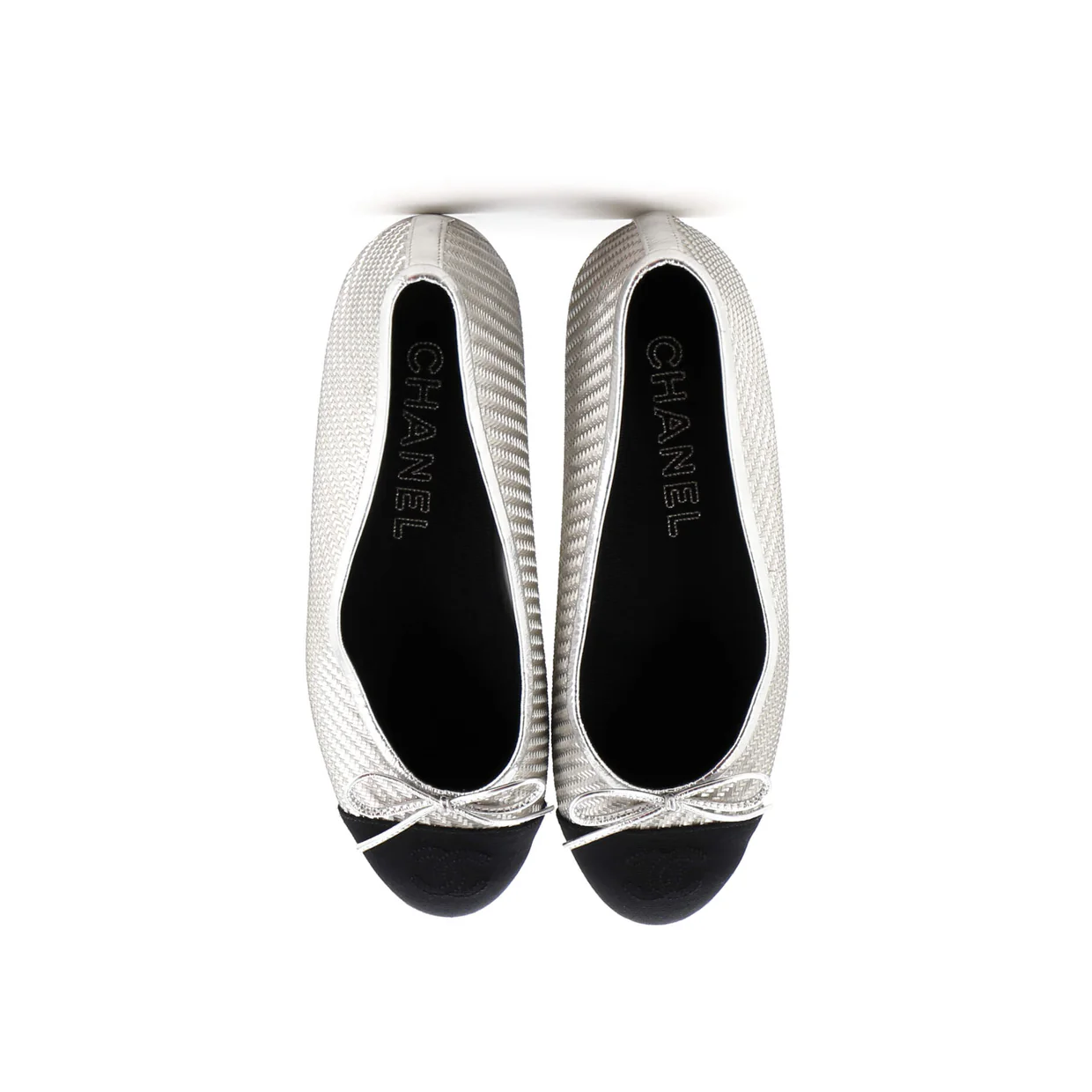 Women's CC Cap Toe Bow Ballerina Flats Woven Fabric with Grosgrain - Deep Luxury