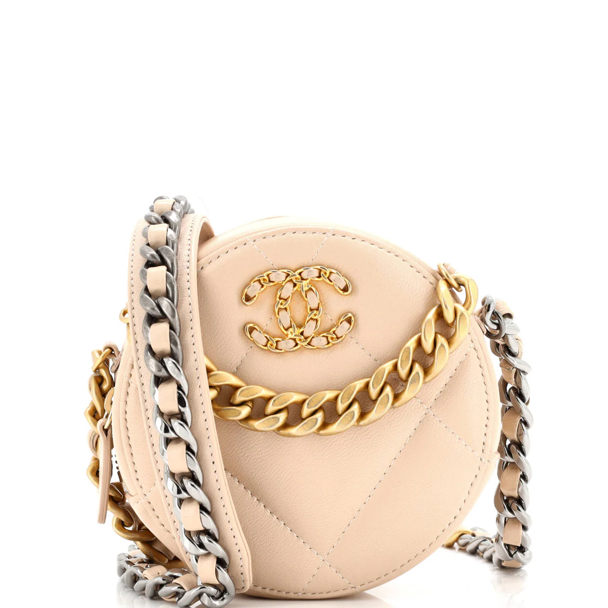 19 Round Clutch with Chain Quilted Leather - Deep Luxury