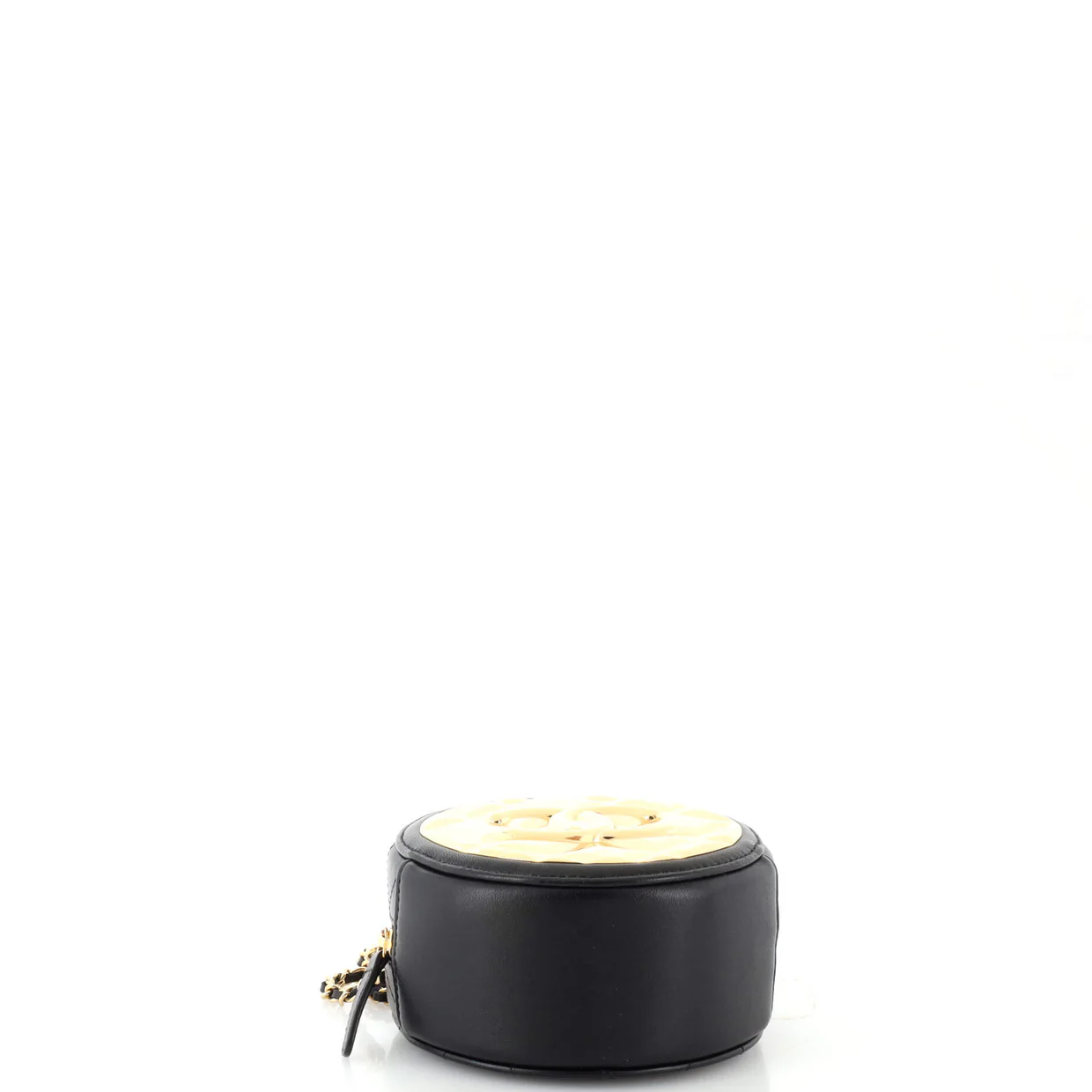 Golden Plate Round Clutch with Chain Quilted Metal and Lambskin Mini - Deep Luxury