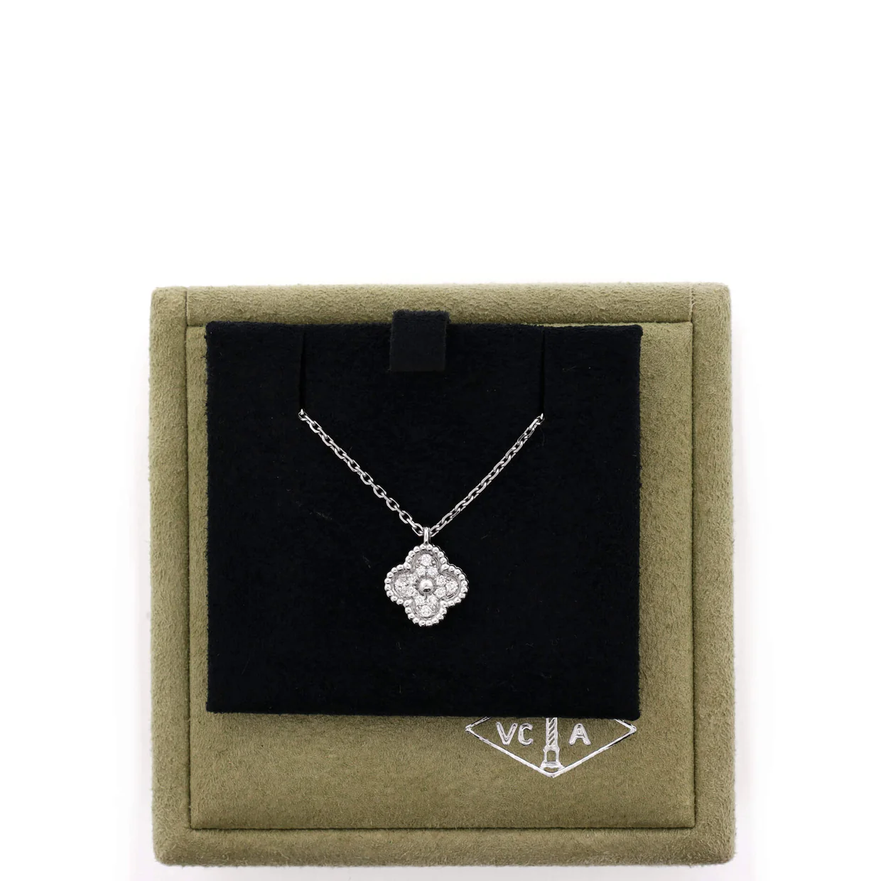 Sweet Alhambra Pendant Necklace 18K White Gold with Diamonds - Deep Luxury