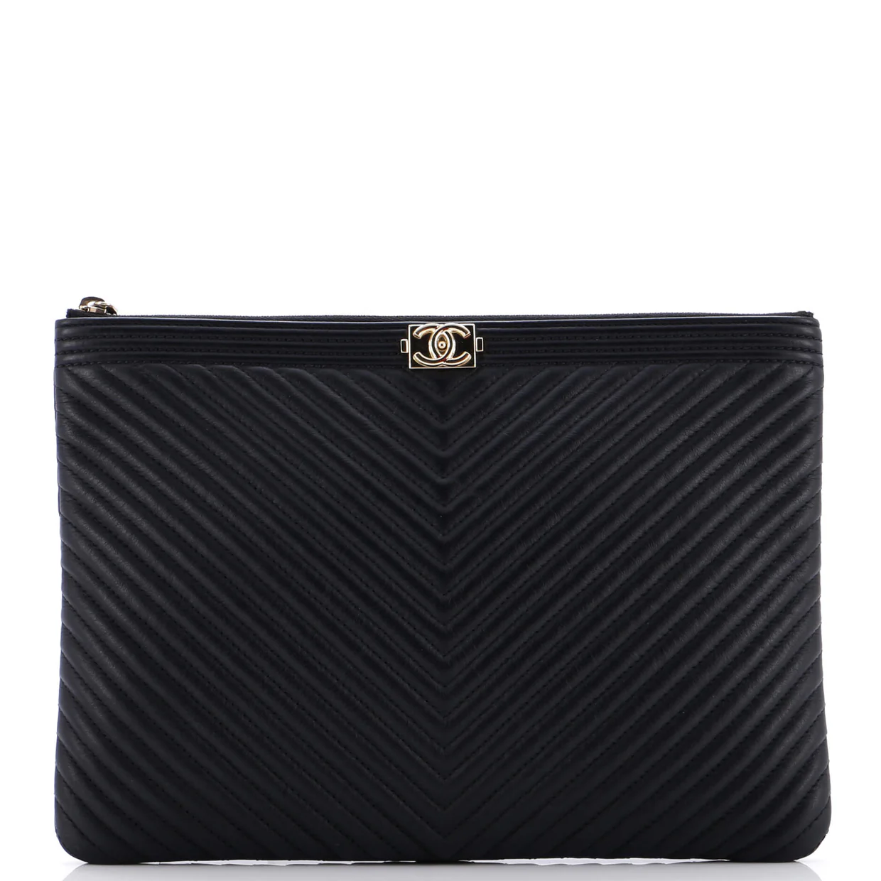 Boy O Case Clutch Chevron Calfskin Medium - Deep Luxury