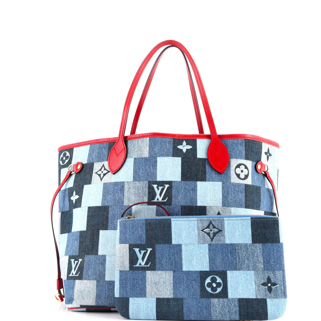 Neverfull Tote Damier and Monogram Patchwork Denim MM - Deep Luxury