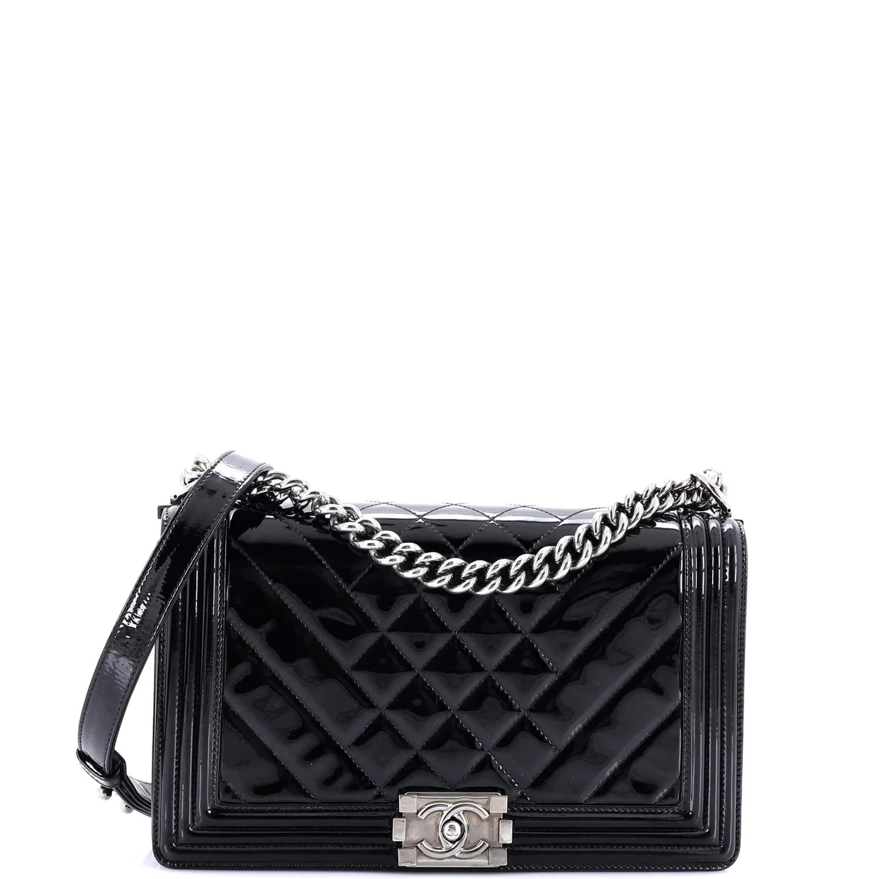 Boy Flap Bag Chevron Patent New Medium - Deep Luxury