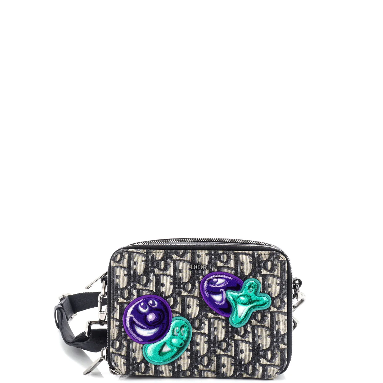 Kenny Scharf Double Zip Crossbody Pouch Oblique Canvas with Applique - Deep Luxury