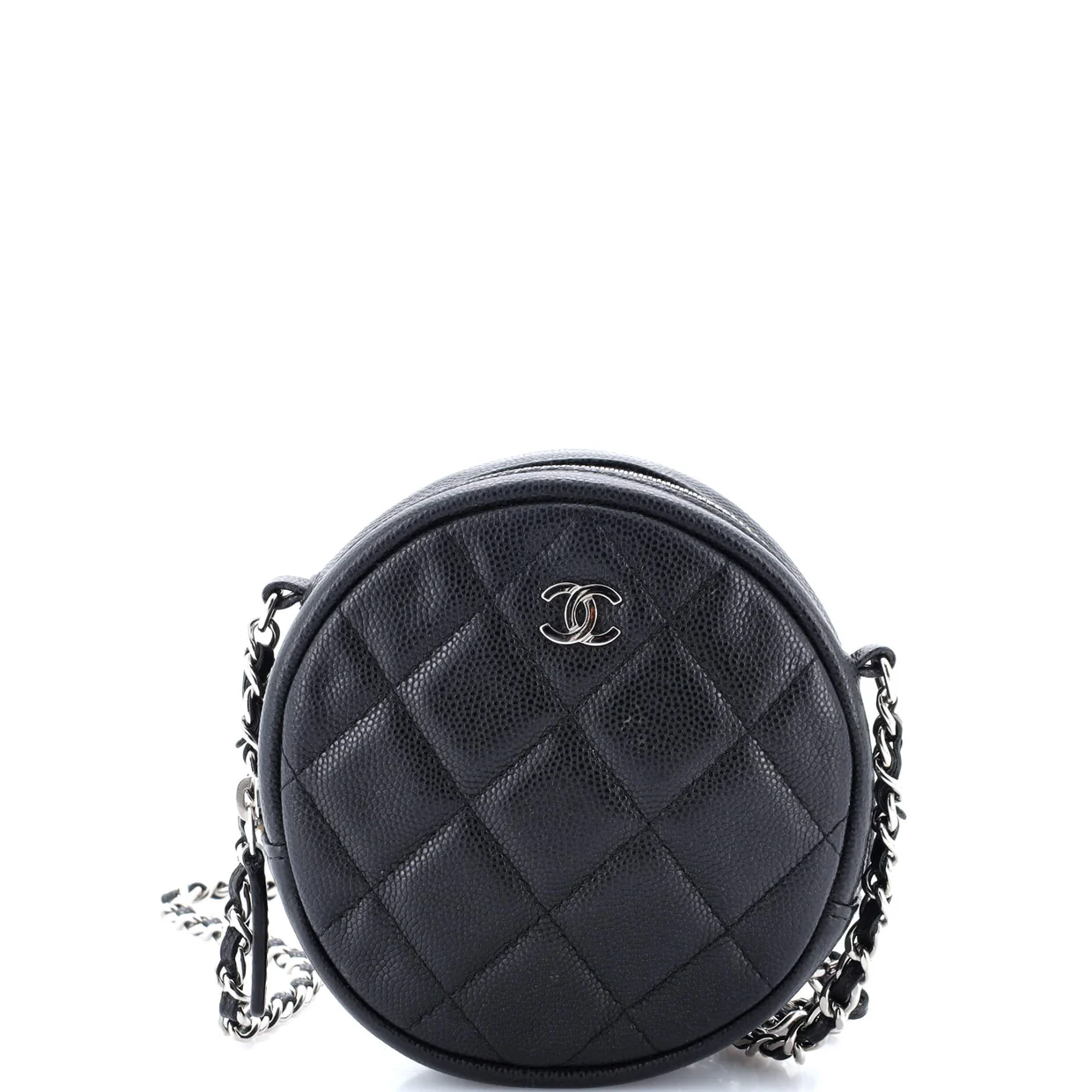 Round Clutch with Chain Quilted Iridescent Caviar Mini - Deep Luxury