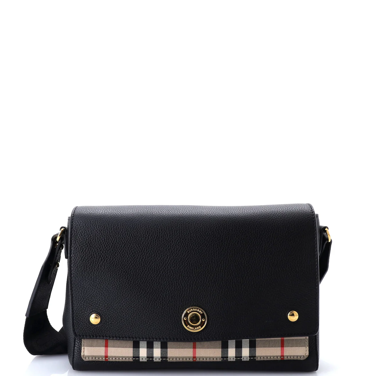 Note Crossbody Bag Leather with Vintage Check Canvas Medium - Deep Luxury