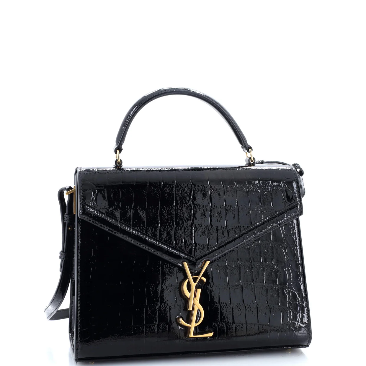 Cassandra Top Handle Bag Crocodile Embossed Leather Medium - Deep Luxury
