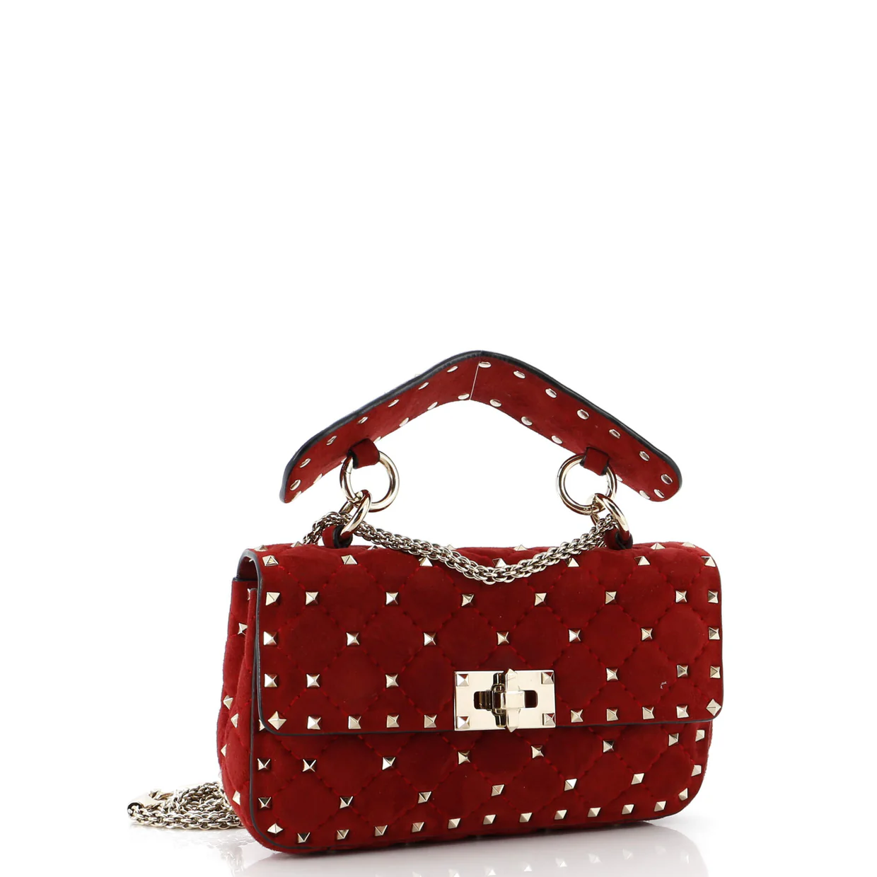 Rockstud Spike Flap Bag Quilted Suede Small - Deep Luxury