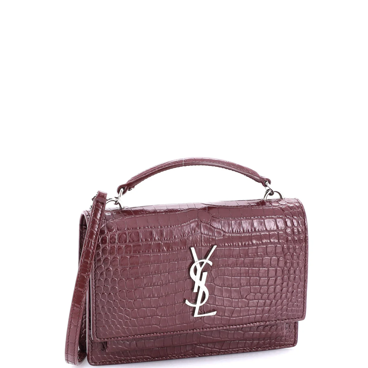 Sunset Top Handle Chain Wallet Crocodile Embossed Leather - Deep Luxury