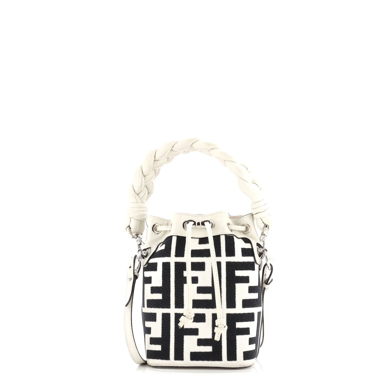 Woven Handle Mon Tresor Bucket Bag Zucca Embroidered Canvas Mini - Deep Luxury