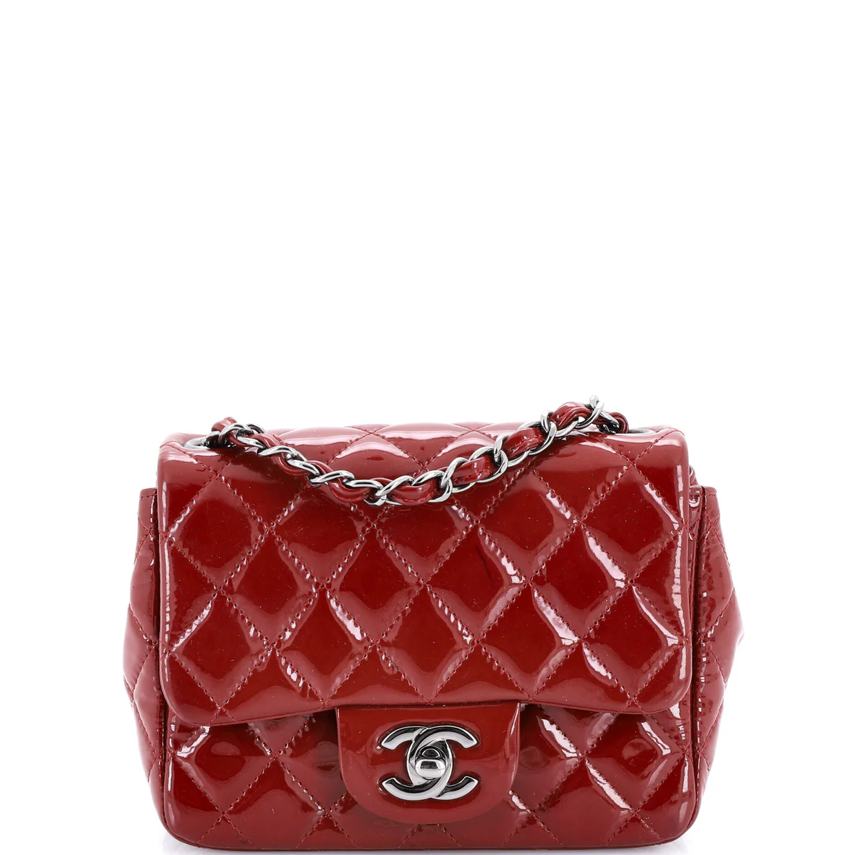 Square Classic Single Flap Bag Quilted Patent Mini - Deep Luxury