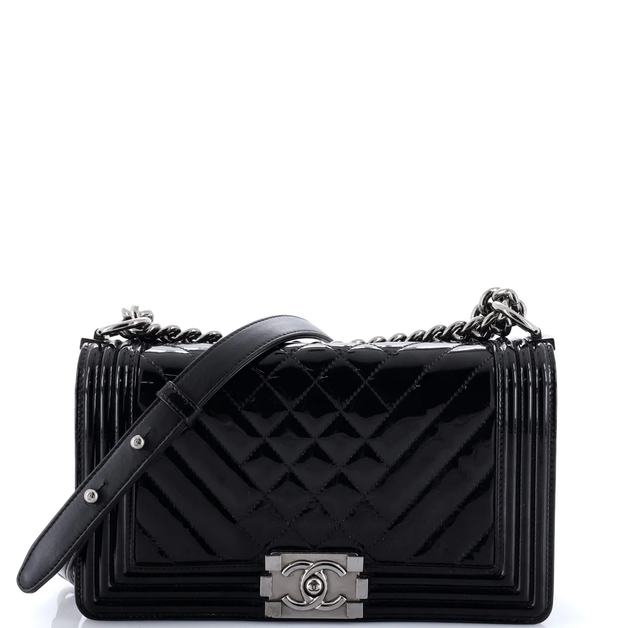 Boy Flap Bag Chevron Patent Old Medium - Deep Luxury