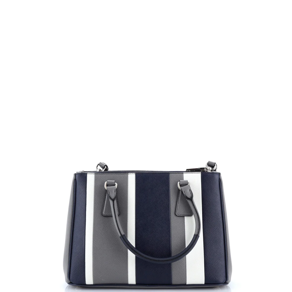 Double Zip Lux Tote Striped Saffiano Leather Small - Deep Luxury