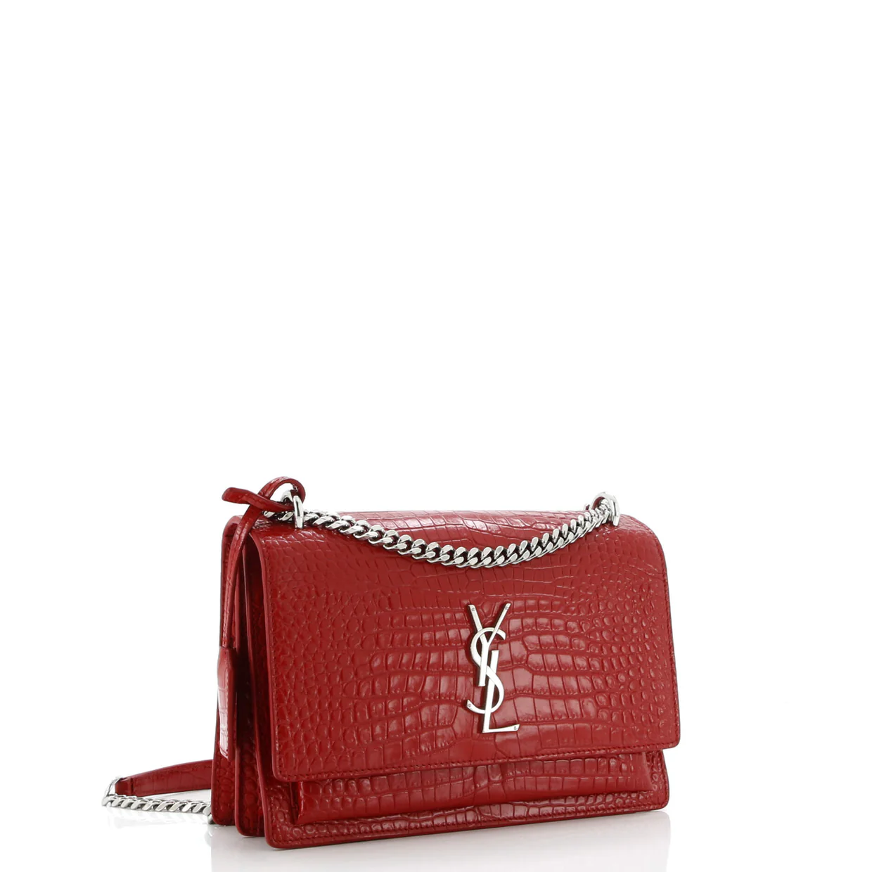 Sunset Crossbody Bag Crocodile Embossed Leather Medium - Deep Luxury
