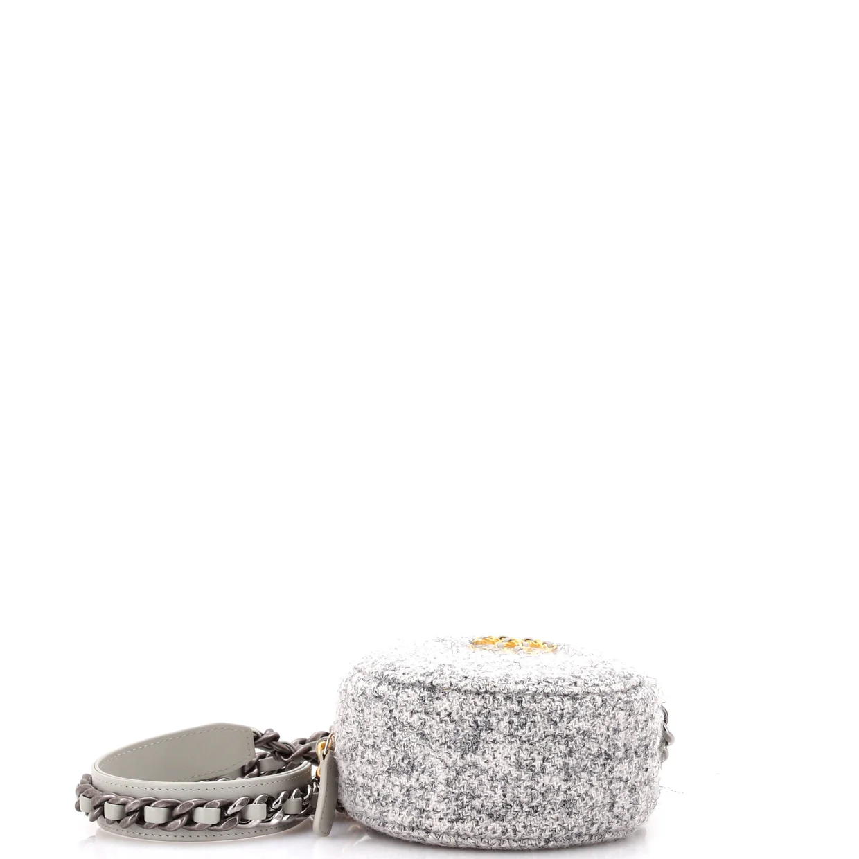 19 Round Clutch with Chain Quilted Tweed - Deep Luxury