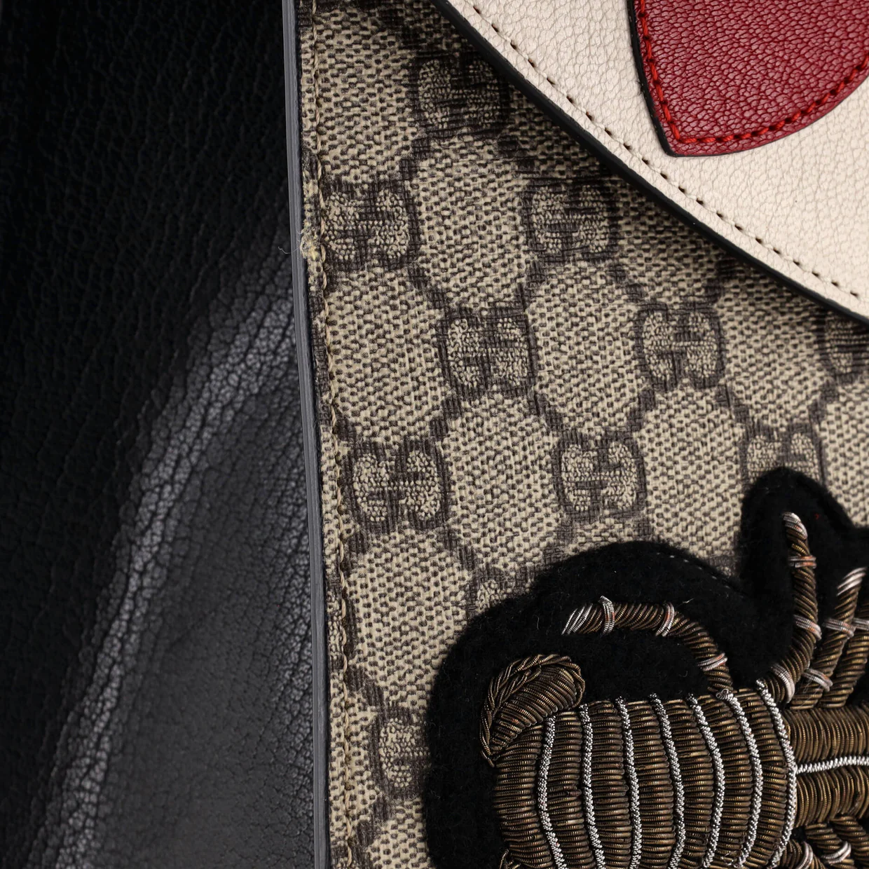 Broche Top Handle Bag Embroidered GG Coated Canvas and Leather Medium - Deep Luxury