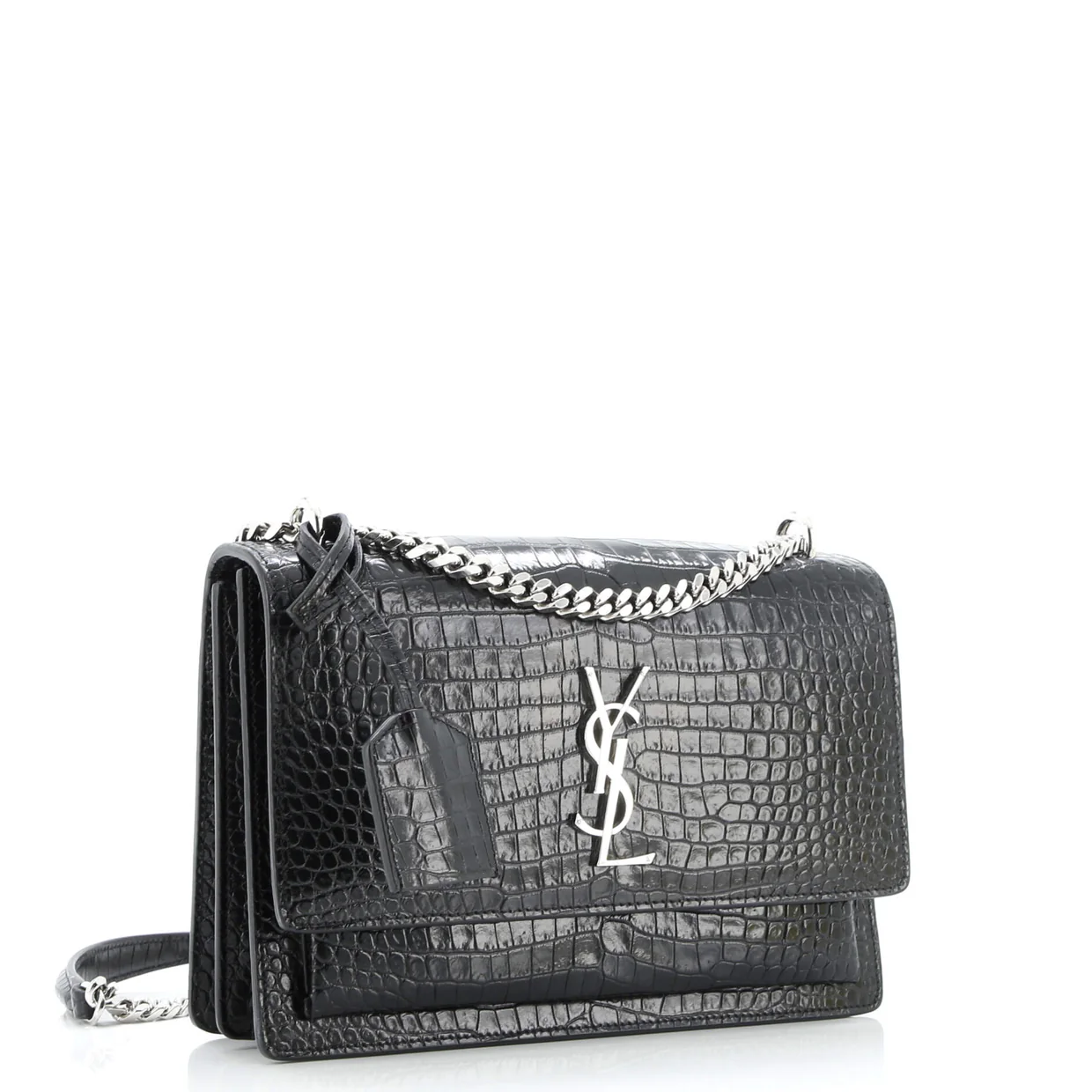 Sunset Crossbody Bag Crocodile Embossed Leather Medium - Deep Luxury