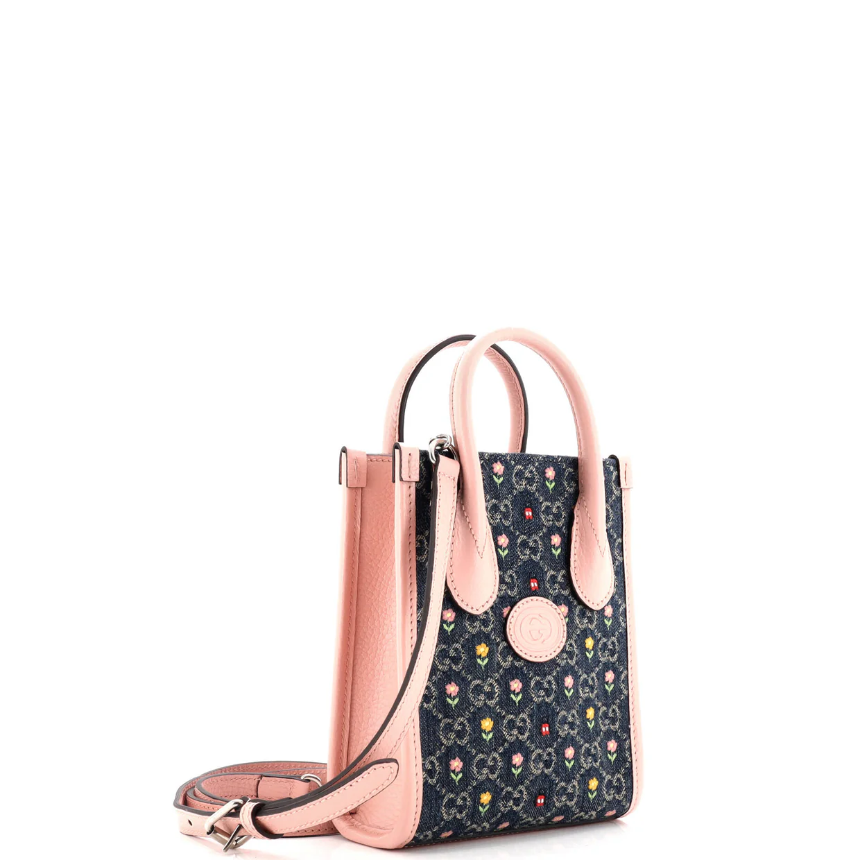 Interlocking G Patch Tote Embroidered GG Denim and Leather Mini - Deep Luxury