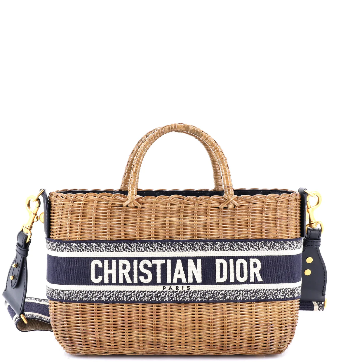Basket Bag Wicker and Oblique Canvas Large - Deep Luxury