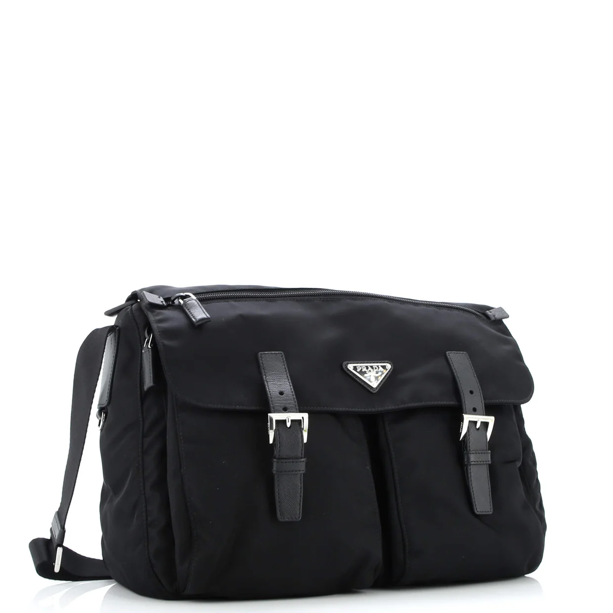 Double Buckle Flap Messenger Bag Tessuto Large - Deep Luxury