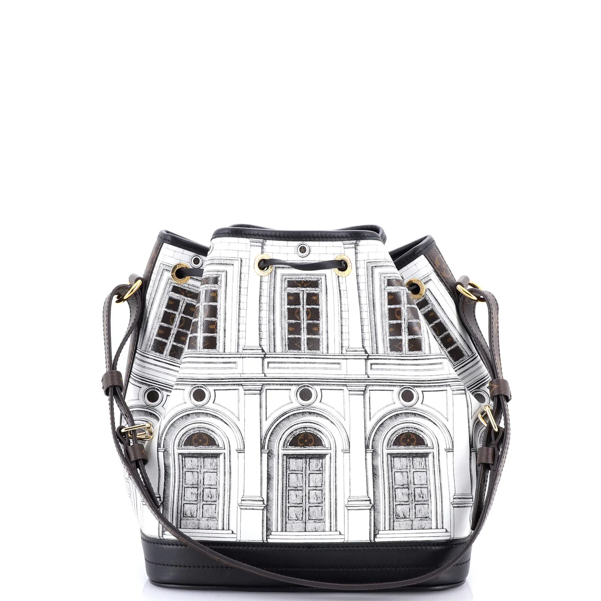 Noe Handbag Limited Edition Fornasetti Architettura Print Leather and Monogram Canvas MM - Deep Luxury