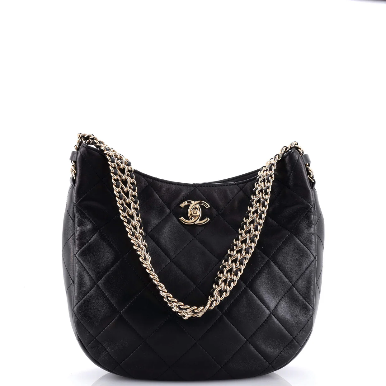 Wide Chain CC Turnlock Hobo Quilted Lambskin Small - Deep Luxury