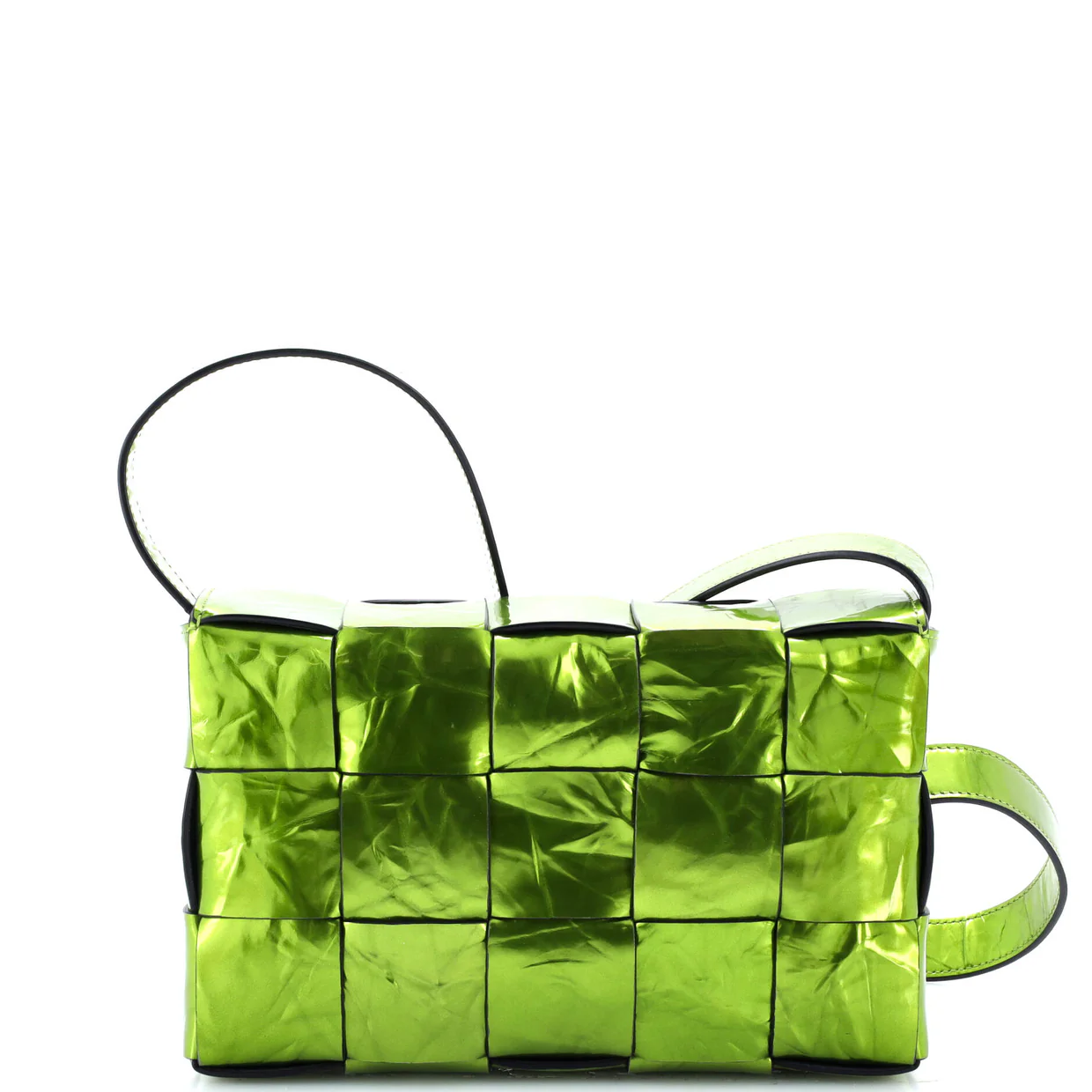 Cassette Crossbody Bag Maxi Intrecciato Crinkled Metallic Leather - Deep Luxury